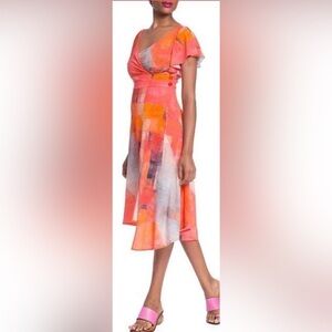 Tracy Reese silk midi dress surplice uneven hem orange sz 4